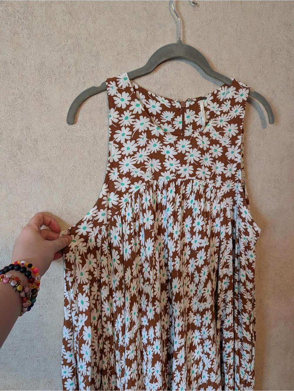 FREE PEOPLE brown white daisy printed floral mini dress sz 10 - Picture 2 of 4